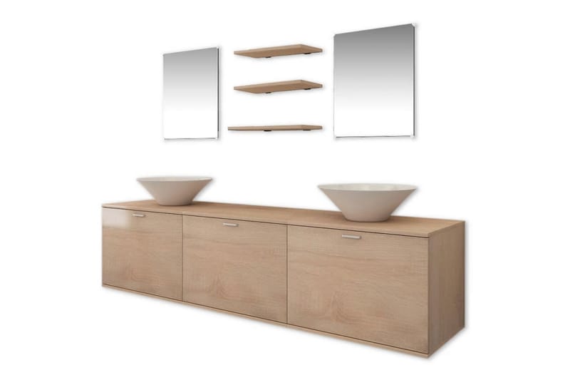 Servant og baderomsmøbler 8 deler beige - Hus & oppussing - Kjøkken & bad - Baderom - Baderomsmøbler - Komplette møbelpakker
