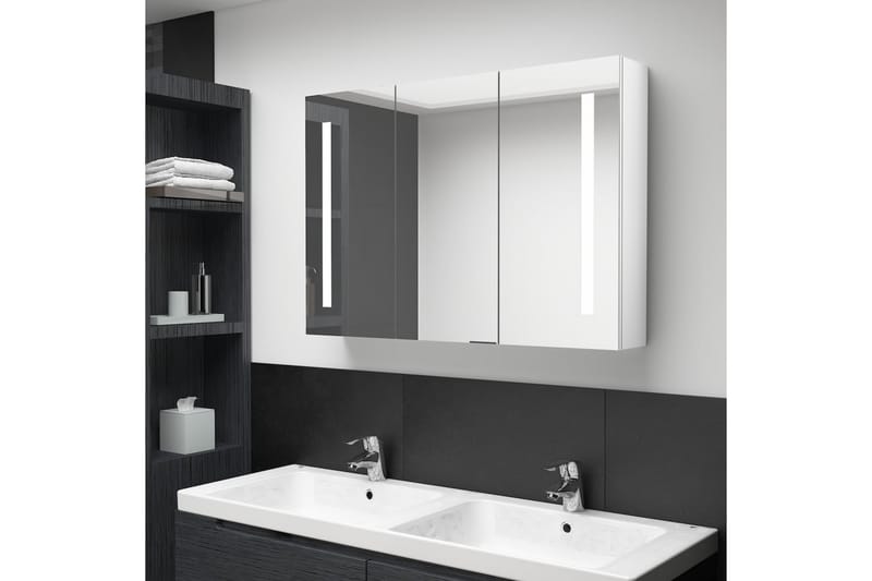 LED-speilskap til bad 89x14x62 cm skinnende hvit - Hus & oppussing - Kjøkken & bad - Baderom - Baderomsmøbler & baderomsinnredning - Speilskap