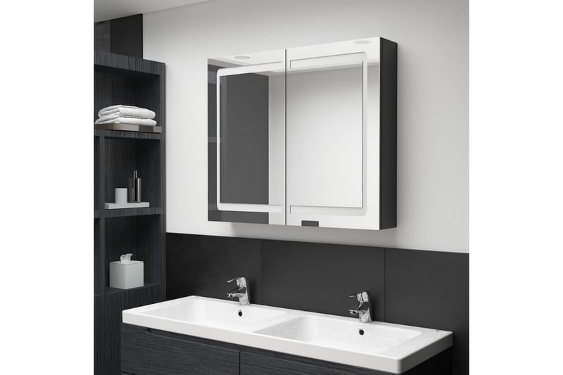 LED-speilskap til bad blank svart 80x12x68 cm - Svart - Hus & oppussing - Kjøkken & bad - Baderom - Baderomsmøbler & baderomsinnredning - Speilskap