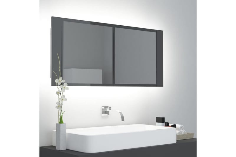 LED-speilskap til baderom høyglans grå 100x12x45 cm - Grå - Hus & oppussing - Kjøkken & bad - Baderom - Baderomsmøbler - Speilskap
