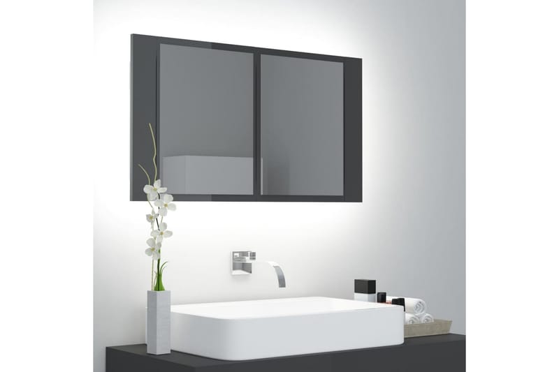 LED-speilskap til baderom høyglans grå 80x12x45 cm - Grå - Hus & oppussing - Kjøkken & bad - Baderom - Baderomsmøbler & baderomsinnredning - Speilskap