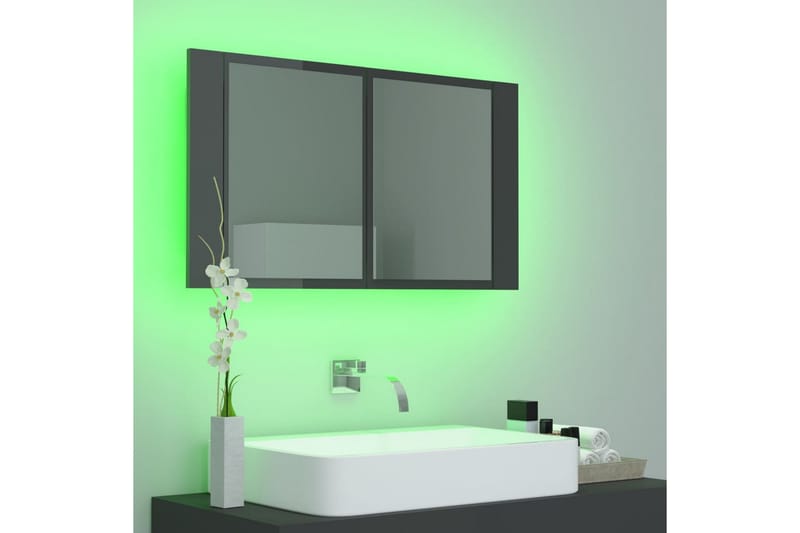 LED-speilskap til baderom høyglans grå 80x12x45 cm - Grå - Hus & oppussing - Kjøkken & bad - Baderom - Baderomsmøbler - Speilskap