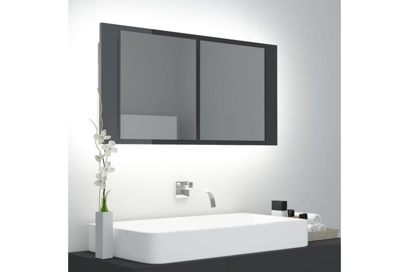 LED-speilskap til baderom høyglans grå 90x12x45 cm - Grå - Hus & oppussing - Kjøkken & bad - Baderom - Baderomsmøbler - Speilskap