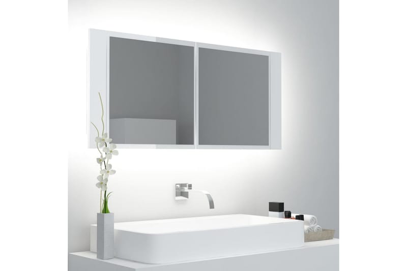 LED-speilskap til baderom høyglans hvit 100x12x45 cm - Hvit - Hus & oppussing - Kjøkken & bad - Baderom - Baderomsmøbler - Speilskap