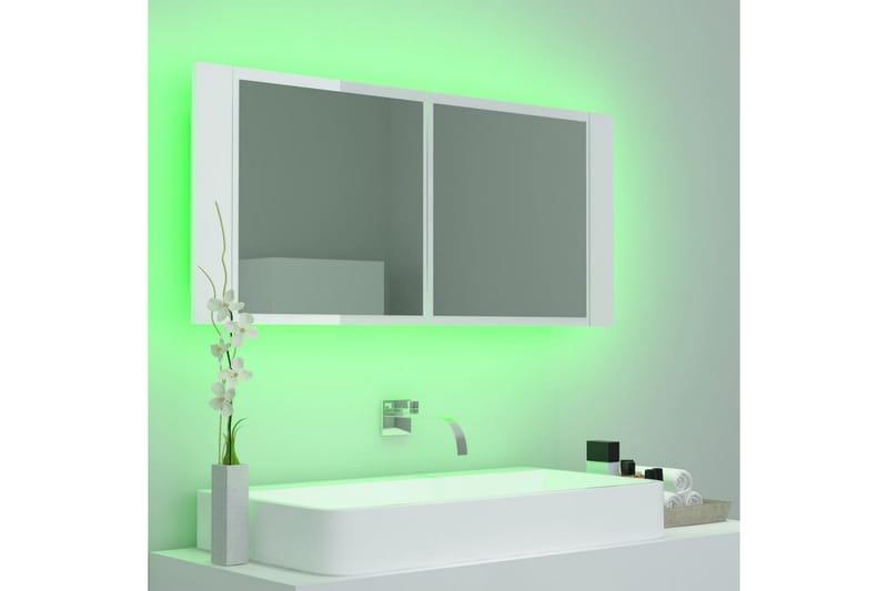 LED-speilskap til baderom høyglans hvit 100x12x45 cm - Hvit - Hus & oppussing - Kjøkken & bad - Baderom - Baderomsmøbler - Speilskap