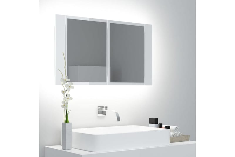 LED-speilskap til baderom høyglans hvit 80x12x45 cm - Hvit - Hus & oppussing - Kjøkken & bad - Baderom - Baderomsmøbler - Speilskap