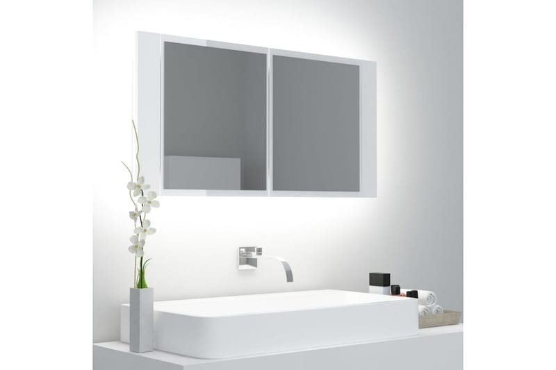 LED-speilskap til baderom høyglans hvit 90x12x45 cm - Hvit - Hus & oppussing - Kjøkken & bad - Baderom - Baderomsmøbler & baderomsinnredning - Speilskap