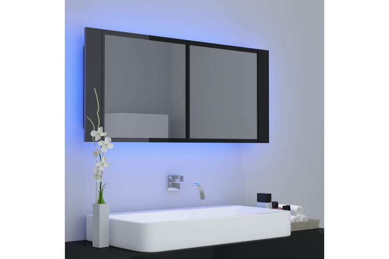 LED-speilskap til baderom høyglans svart 100x12x45 cm - Svart - Hus & oppussing - Kjøkken & bad - Baderom - Baderomsmøbler - Speilskap