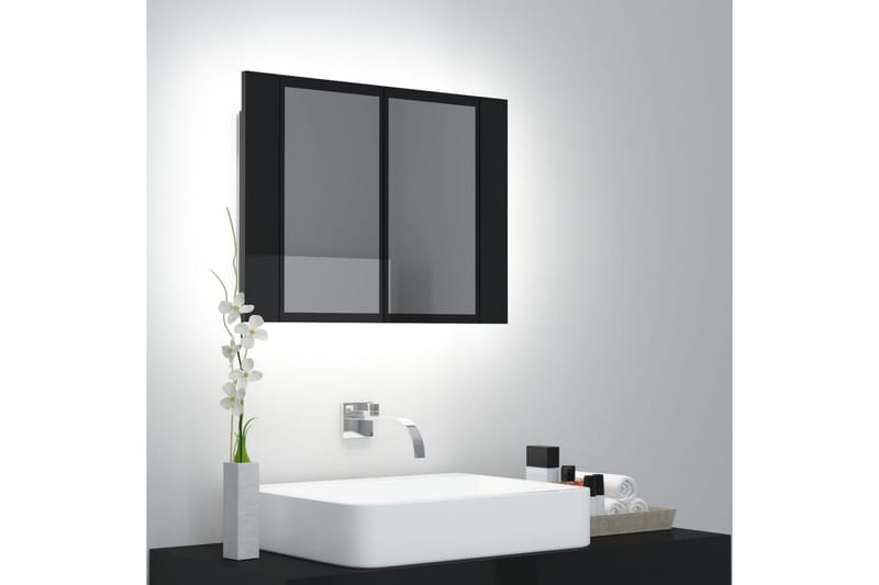 LED-speilskap til baderom høyglans svart 60x12x45 cm - Svart - Hus & oppussing - Kjøkken & bad - Baderom - Baderomsmøbler - Speilskap