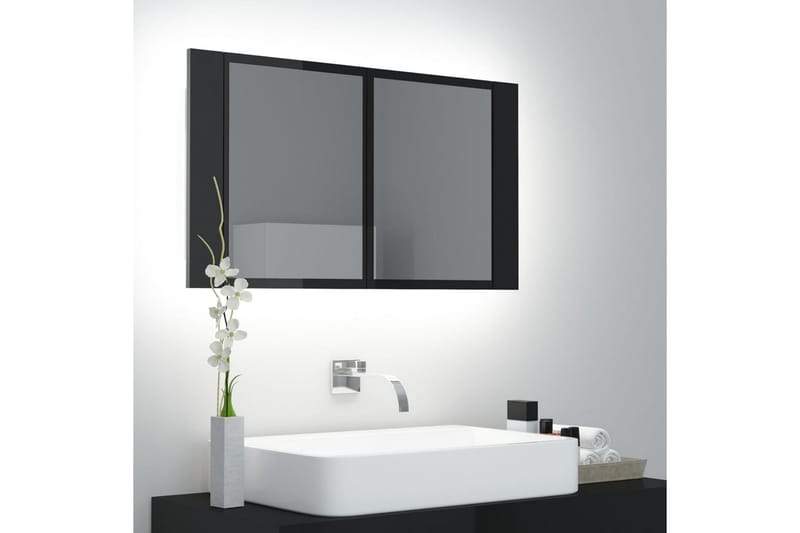 LED-speilskap til baderom høyglans svart 80x12x45 cm - Svart - Hus & oppussing - Kjøkken & bad - Baderom - Baderomsmøbler & baderomsinnredning - Speilskap