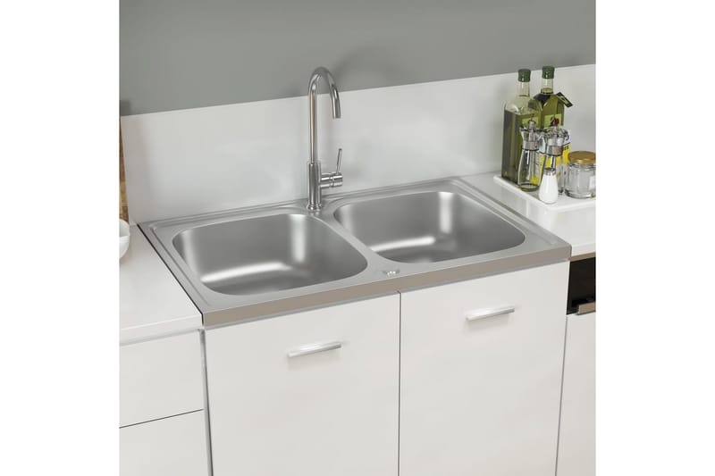 Dobbel kjøkkenvask sølv 800x500x155 mm rustfritt stål - Silver - Hus & oppussing - Kjøkken & bad - Baderom - Servant og håndvask - Dobbelvask