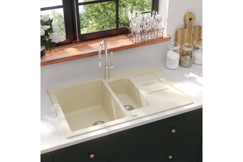 Kjøkkenvask dobbel kum granitt beige - Beige - Hus & oppussing - Kjøkken & bad - Baderom - Servant og håndvask - Dobbelvask