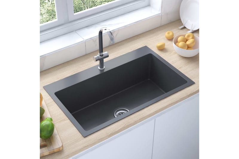 Håndlaget kjøkkenvask med kranhull svart rustfritt stål - Svart - Hus & oppussing - Kjøkken & bad - Baderom - Servant og håndvask - Enkel vask