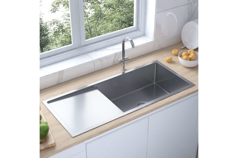 Håndlaget kjøkkenvask med sil rustfritt stål - Silver - Hus & oppussing - Kjøkken & bad - Baderom - Servant og håndvask - Enkel vask