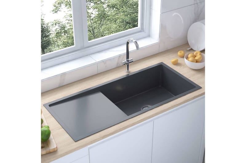 Håndlaget kjøkkenvask med sil svart rustfritt stål - Svart - Hus & oppussing - Kjøkken & bad - Baderom - Servant og håndvask - Enkel vask