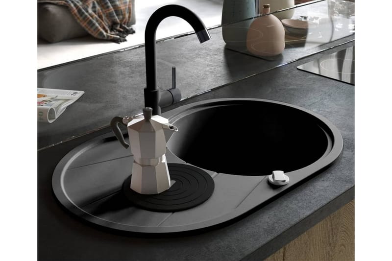 Kjøkkenvask i granitt enkel kum oval svart