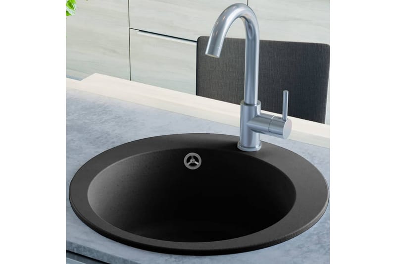 Kjøkkenvask i granitt enkel kum rund svart