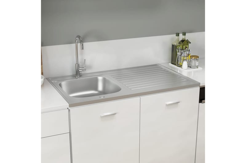 Kjøkkenvask med avrenning 1000x600x155 mm rustfritt stål - Silver - Hus & oppussing - Kjøkken & bad - Baderom - Servant og håndvask - Enkel vask