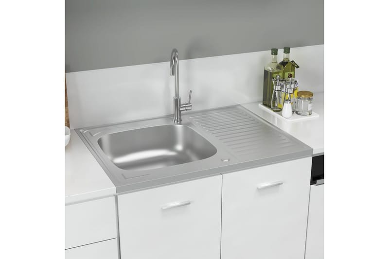 Kjøkkenvask med avrenning rustfritt stål 800x600x155 mm sølv - Silver - Hus & oppussing - Kjøkken & bad - Baderom - Servant og håndvask - Enkel vask