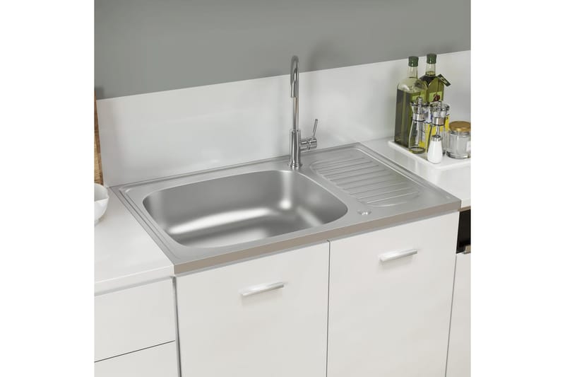 Kjøkkenvask med avrenning sølv 800x600x155 mm rustfritt stål - Silver - Hus & oppussing - Kjøkken & bad - Baderom - Servant og håndvask - Enkel vask