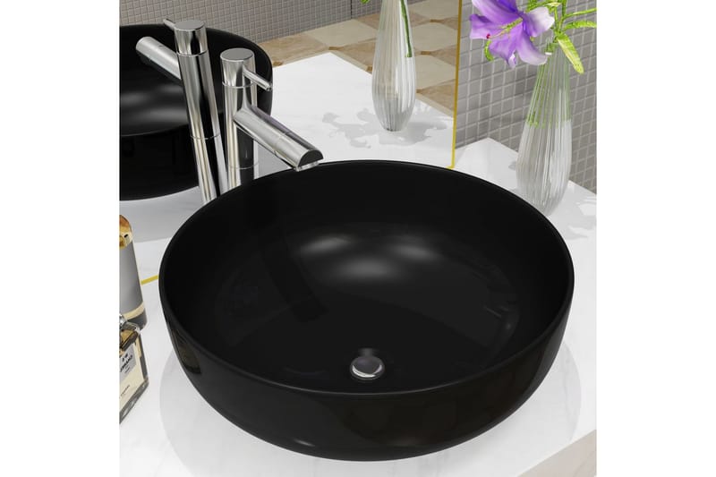 Servant keramisk rund svart 41,5x13,5 cm - Hus & oppussing - Kjøkken & bad - Baderom - Servant og håndvask - Enkel vask