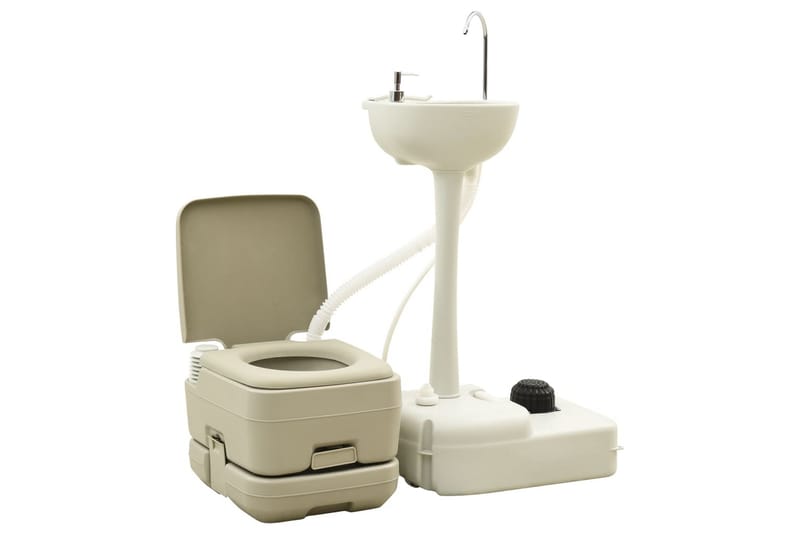 Bærbart campingsett toalett 10+10L og håndvask 20L grå - Grå - Hus & oppussing - Kjøkken & bad - Baderom - Toaletter - Forbrenningstoalett