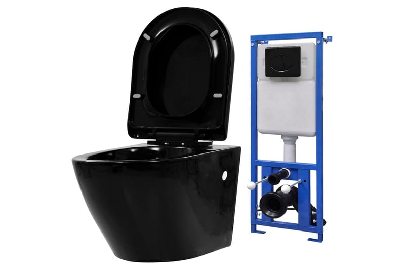 Vegghengt toalett med skjult sisterne svart keramikk - Svart - Hus & oppussing - Kjøkken & bad - Baderom - Toaletter - Vegghengt