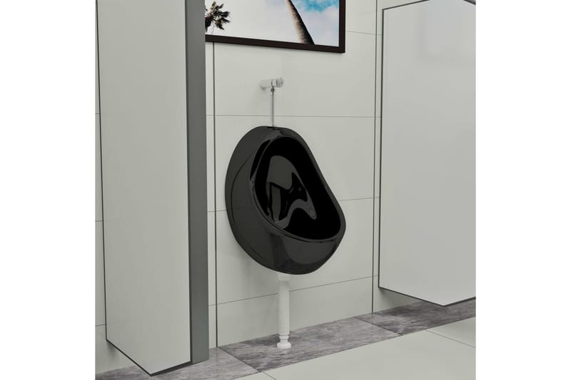 Vegghengt urinal med spyleventil keramisk svart - Svart - Hus & oppussing - Kjøkken & bad - Baderom - Toaletter - Vegghengt