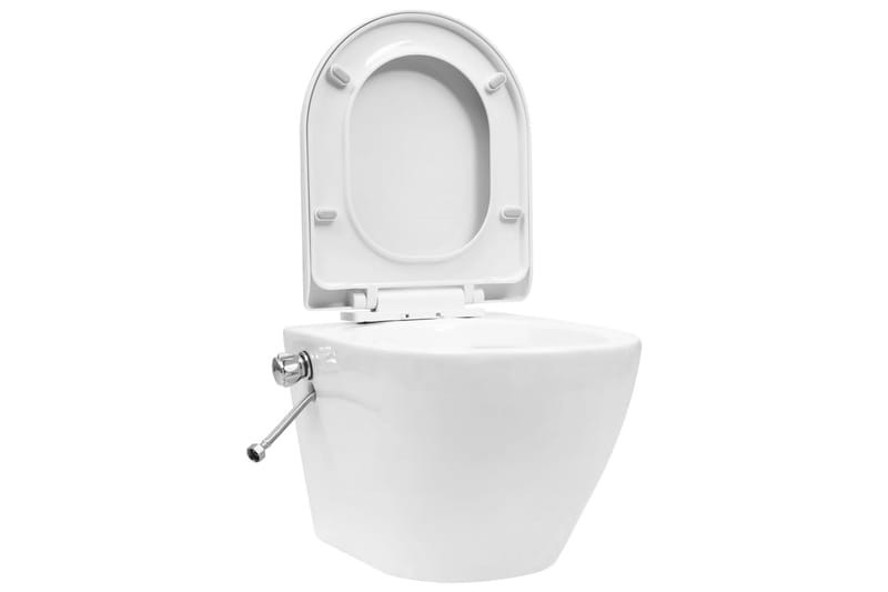 Veggmontert toalett med bidéfunksjon kantløst keramikk hvit - Hus & oppussing - Kjøkken & bad - Baderom - Toaletter - Vegghengt