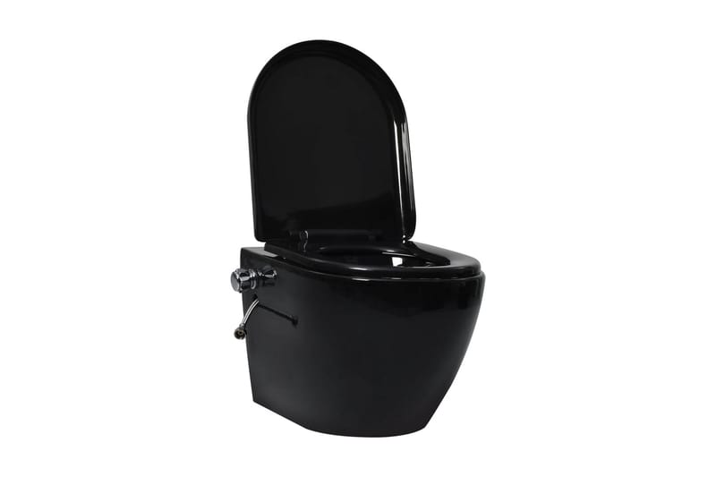Veggmontert toalett med bidéfunksjon kantløst keramikk svart