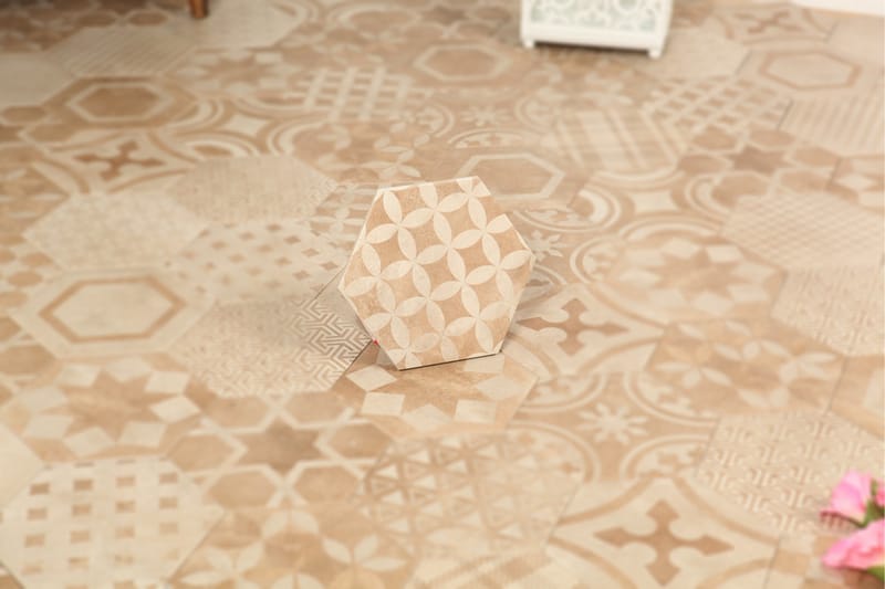 Gulvflis Hexagon Patchwork Beige 20x23 - Hus & oppussing - Kjøkken & bad - Fliser & klinker - Forskjellige fliser - Heksagon gulvfliser