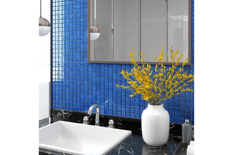 Selvklebende mosaikkfliser 22 stk blå 30x30 cm glass - Blå - Hus & oppussing - Kjøkken & bad - Fliser & klinker - Mosaikk - Glassmosaikk