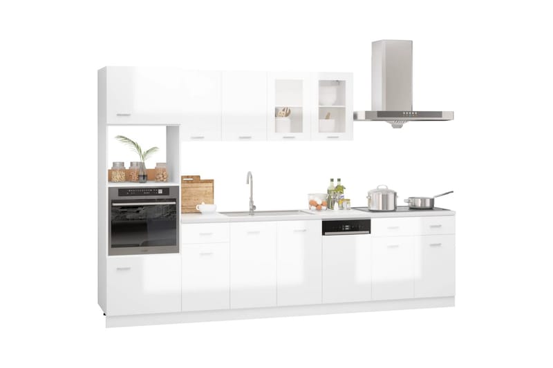 Kjøkkenskapsett 7 deler høyglans hvit sponplate - Hvit - Hus & oppussing - Kjøkken & bad - Kjøkken & vaskerom - Kjøkkeninnredning - Kjøkkenskap