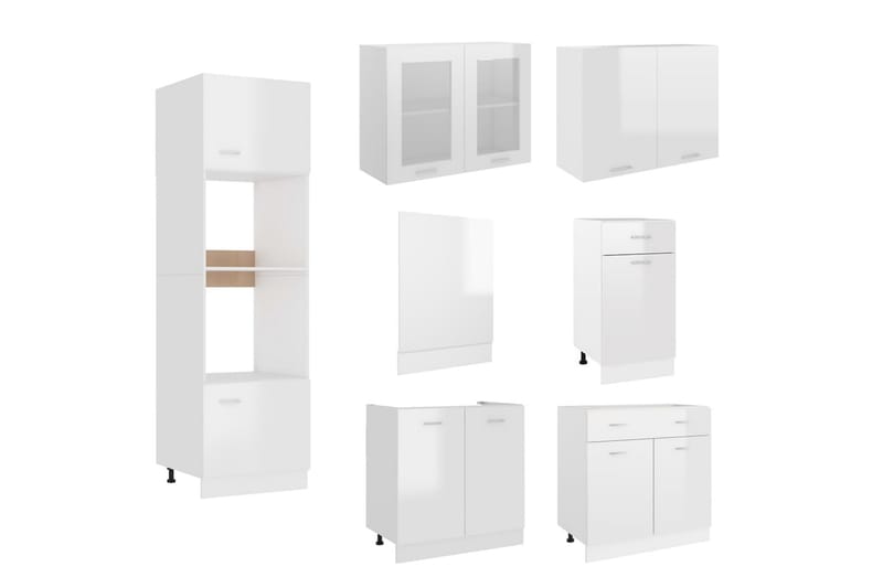 Kjøkkenskapsett 7 deler høyglans hvit sponplate - Hvit - Hus & oppussing - Kjøkken & bad - Kjøkken & vaskerom - Kjøkkeninnredning - Kjøkkenskap