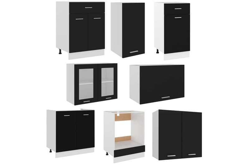 Kjøkkenskapsett 8 deler svart sponplate - Svart - Hus & oppussing - Kjøkken & bad - Kjøkken & vaskerom - Kjøkkeninnredning - Kjøkkenskap