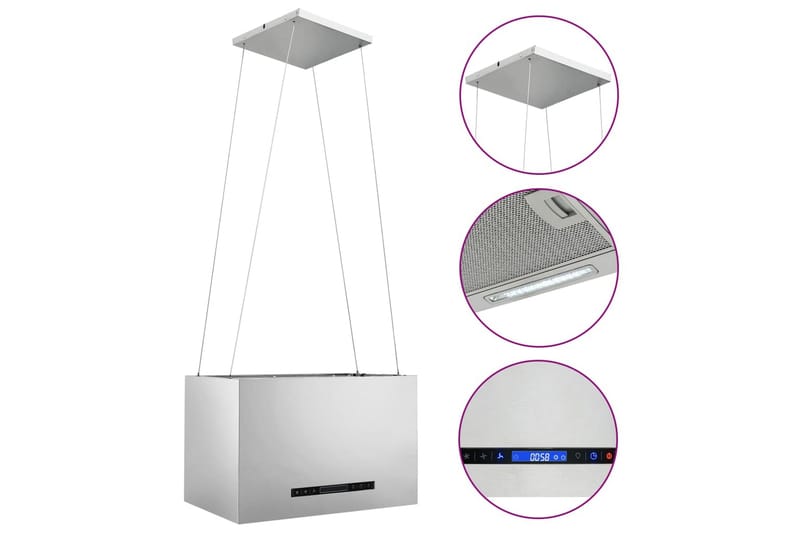 Fritthengende kjøkkenvifte sensor LCD 55 cm rustfritt stål - Silver - Hus & oppussing - Klimakontroll - Ventilasjon - Takventilasjon - Takvifte