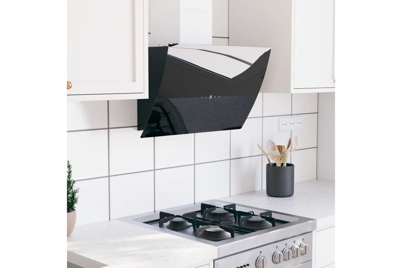 Vegghengt kjøkkenvifte 60 cm stål og herdet glass svart - Svart - Husholdning - Hvitevarer - Kjøkkenvifte & kjøkkenventilator - Veggmontert ventilator