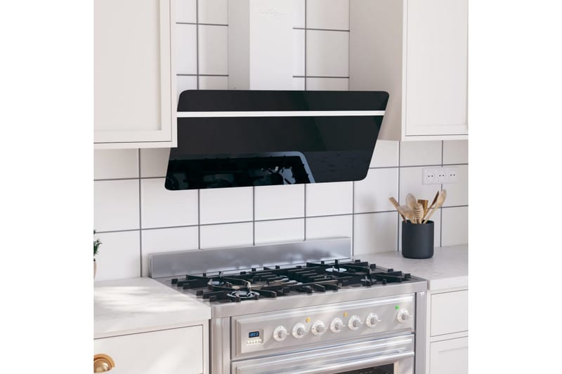 Vegghengt kjøkkenvifte 90 cm stål og herdet glass svart - Svart - Husholdning - Hvitevarer - Kjøkkenvifte & kjøkkenventilator - Veggmontert ventilator