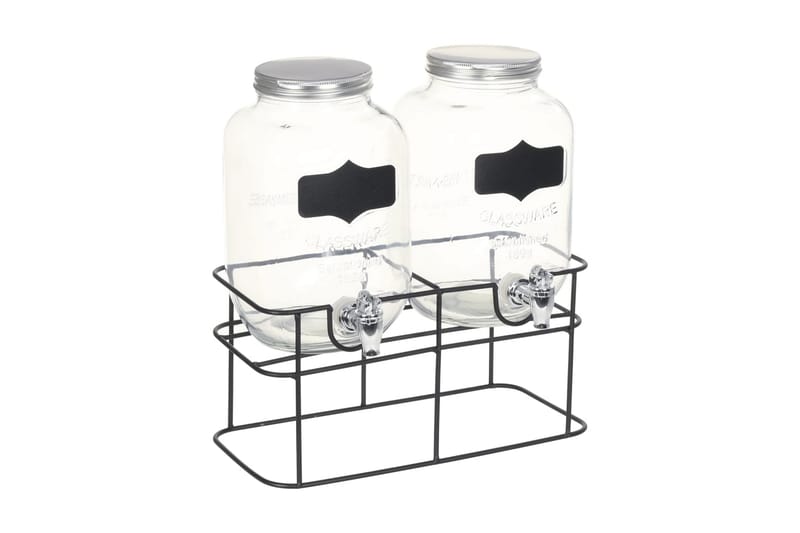 Drikkedispensere 2 stk med stativ 2 x 4 L glass - Gjennomsiktig - Husholdning - Matlaging & Baking - Kjøkkenutstyr