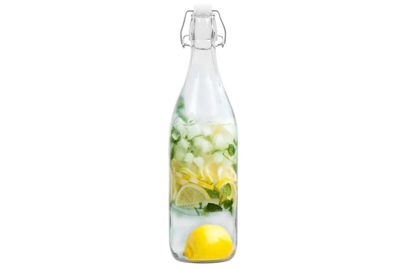 Glassflasker med klipslukking 24 stk 1 L - Gjennomsiktig - Oppbevaring - Oppbevaring til småting - Oppbevaringsbokser - Bestikkskuff