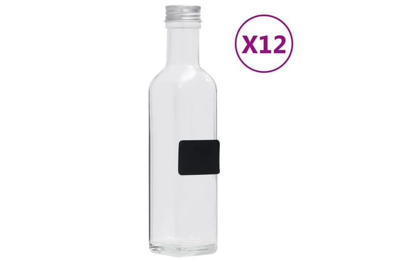 Glassflasker med skrulokk 12 stk firkantet 250 ml - Gjennomsiktig - Husholdning - Servering & borddekking - Karaffel, mugge & kanne - Vannkaraffel