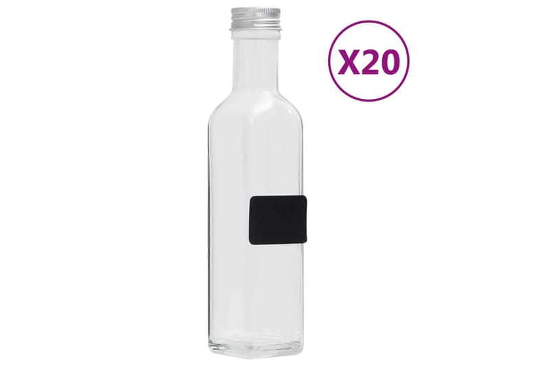 Glassflasker med skrulokk 20 stk firkantet 250 ml - Gjennomsiktig - Husholdning - Servering & borddekking - Karaffel, mugge & kanne - Vannkaraffel