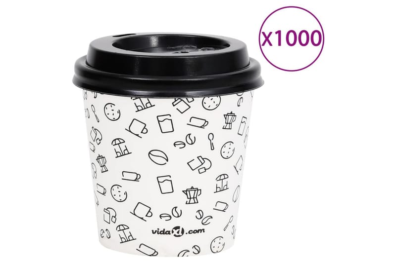 Kaffepapirkopper med lokk 120 ml 1000 stk hvit og svart - Hvit - Husholdning - Servering & borddekking - Mugger & kopper