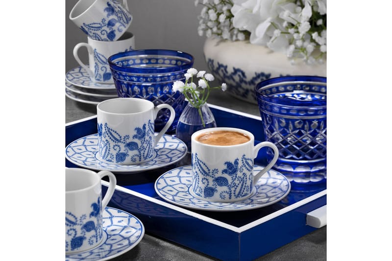 Adine Kaffeservise 12 Deler Porselen - Hvit/Mørkeblå - Husholdning - Servering & borddekking - Porselen