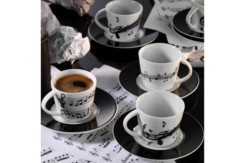 Adine Kaffeservise 12 Deler Porselen - Hvit/Svart - Tekstiler - Tepper & Matter - Moderne tepper - Friezematter
