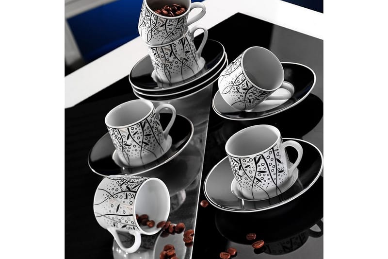 Kütahya Kaffekoppsett 12 Deler - Porselen/Svart - Husholdning - Servering & borddekking - Mugger & kopper - Kaffekopp & kaffekrus