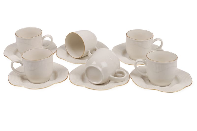 Kütahya Kaffeservise 12 Deler Porselen - Creme/Gull - Husholdning - Servering & borddekking - Mugger & kopper - Kaffekopp & kaffekrus
