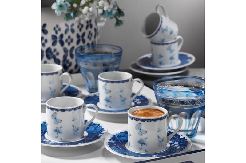 Kütahya Kaffeservise 12 Deler Porselen - Hvit/Blå - Husholdning - Servering & borddekking - Porselen