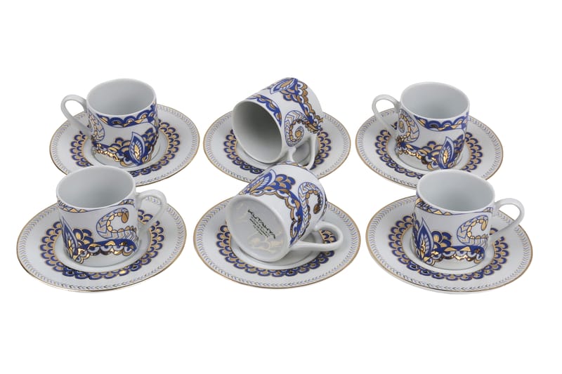 Kütahya Kaffeservise 12 Deler Porselen - Hvit/Gull/Blå - Husholdning - Servering & borddekking - Porselen