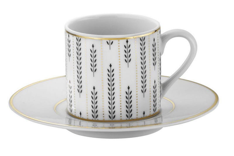 Kütahya Kaffeservise 12 Deler Porselen - Hvit/Gull/Svart - Husholdning - Servering & borddekking - Tallerkener